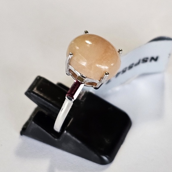 Peach Opal & Rhodolite Garnet Accents 💍Solid Sterling Silver. Sz 7! - Picture 3 of 6